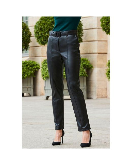 Sosandar Green Faux Leather Belted Straight Leg Trousers