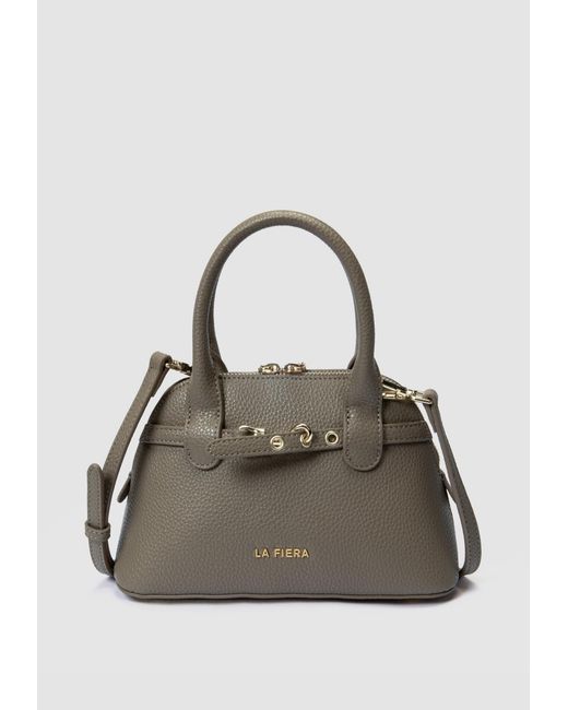La Fileria Gray Pebbled Finish Mini Top Handle Bag