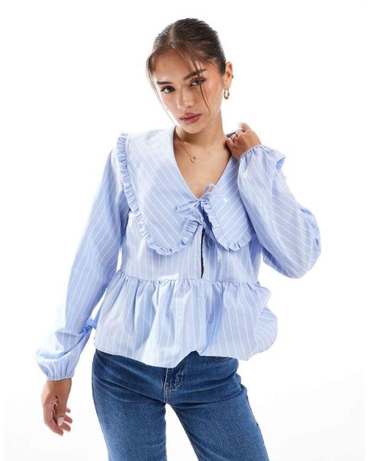 ASOS Blue Oversized Frill Collar Smock Blouse