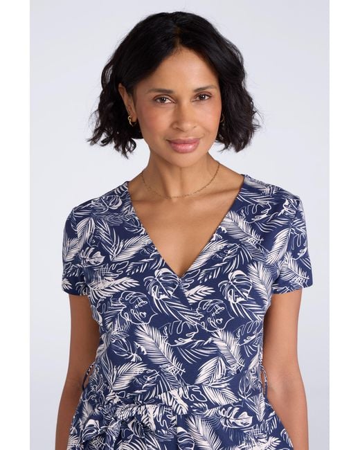Mountain Warehouse Blue 'Santorini' Wrap Jumpsuit Casual Lightweight Short Sleeve With Tie Waist Cotton