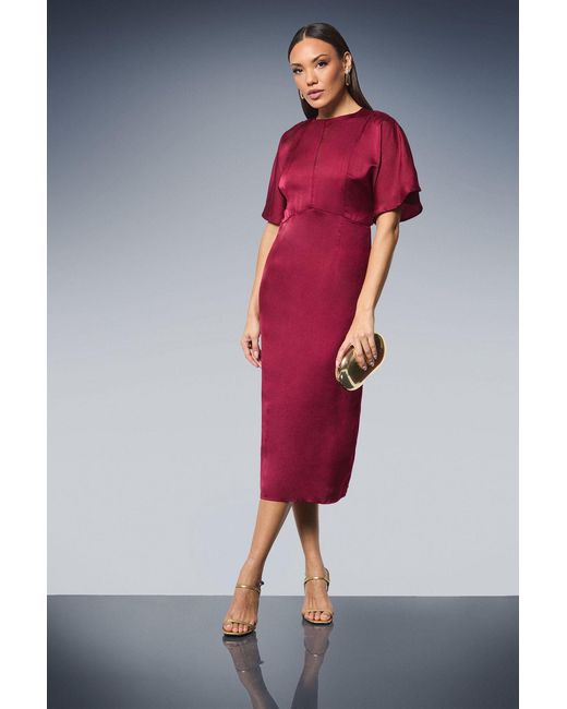 PRINCIPLES Red Seam Detail Satin Pencil Midi Dress