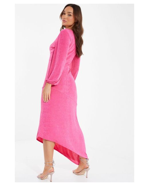 Quiz Pink Slinky Long Sleeve Maxi Dress
