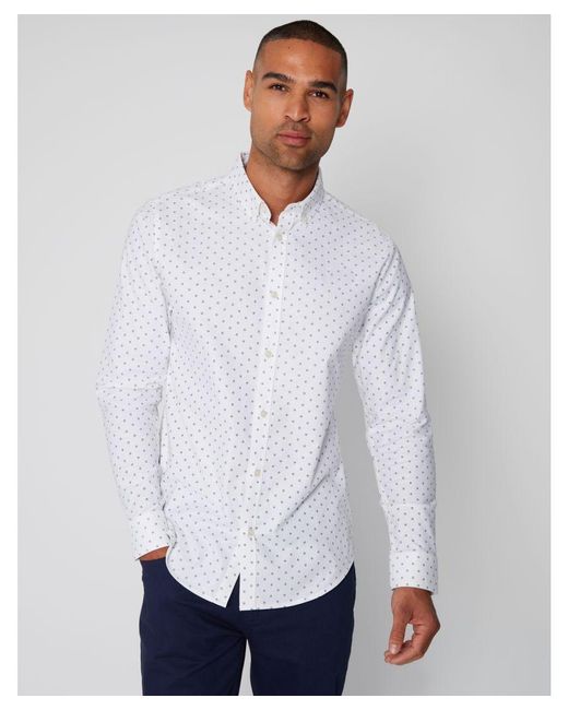Threadbare White 'leonhard' Geometric Print Long Sleeve Shirt Cotton for men