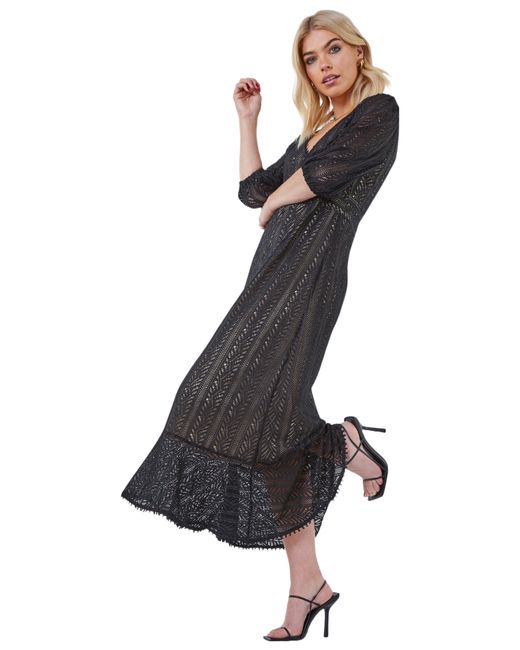 D.u.s.k Black Stretch Lace Frill Hem Dress