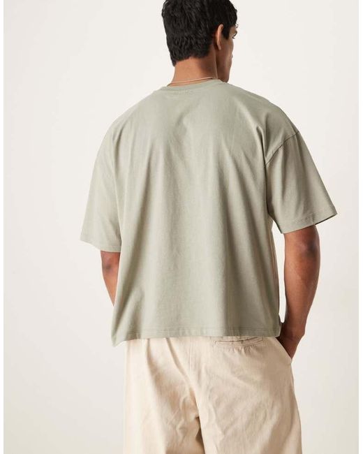 ASOS Natural Boxy Oversized T-Shirt With Front Chest Graphic for men