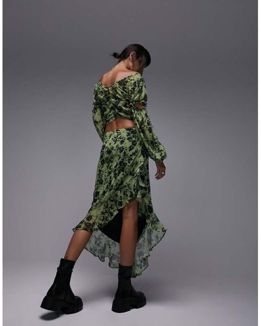 TOPSHOP Multicolor Co-Ord Raw Edge Ruffle Midi Skirt