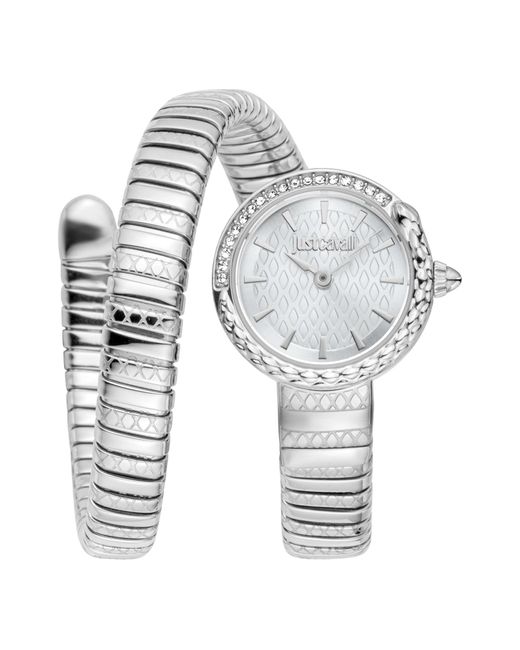 Just Cavalli White Stainless Steel And Crystal Wrap Watch