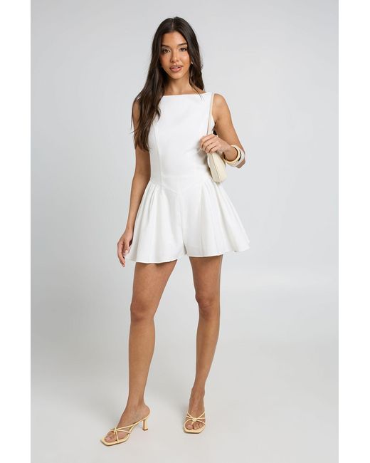 Boohoo White Structured Flippy Short Woven Playsuit