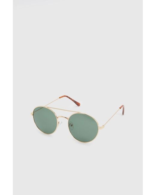 Boohoo Black Metal Framed Round Aviator Sunglasses