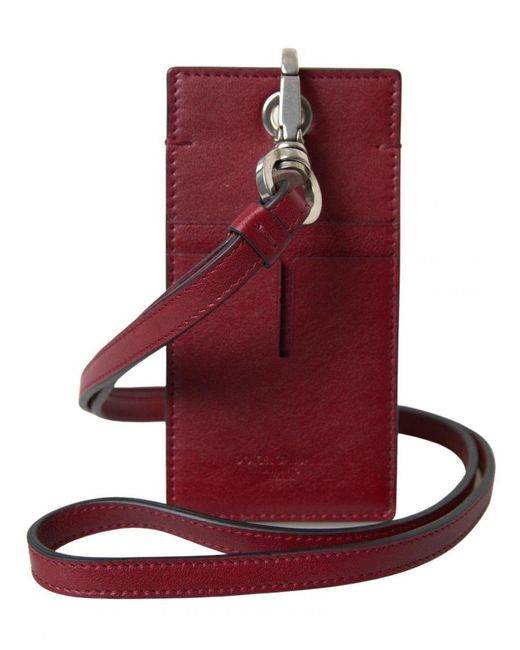 Dolce & Gabbana Red Leather Slim Card Holder With Lanyard for men