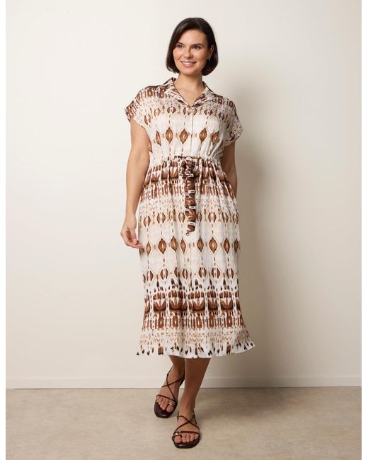 Blue Vanilla Natural Drawstring Printed Midi Shirt Dress