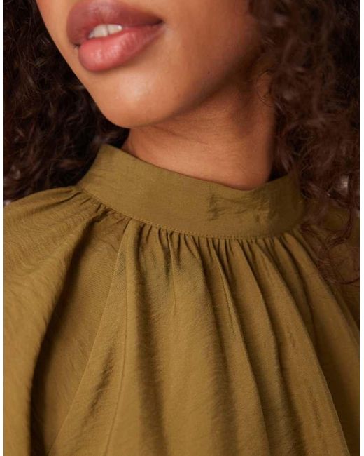 ASOS Green Blouson Mini Long Sleeve Dress