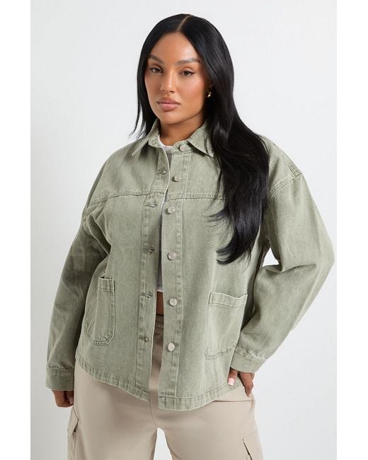 Boohoo Green Plus Washed Denim Jacket