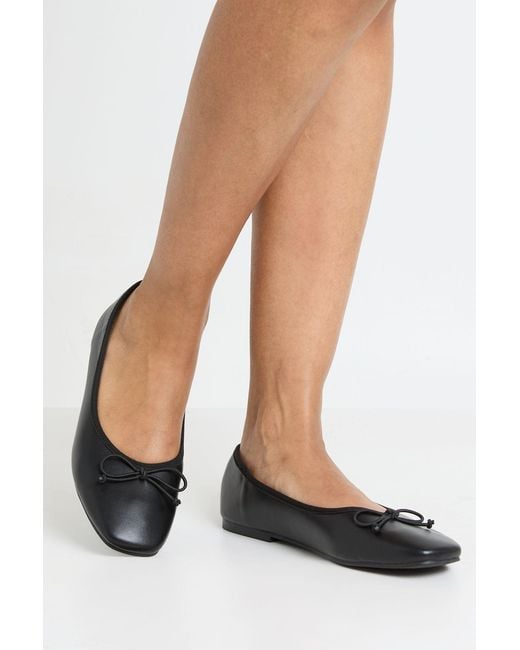 Boohoo Black Bow Detail Square Toe Ballet Flats