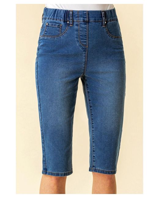 Roman Blue Stretch Knee Length Pedal Pusher