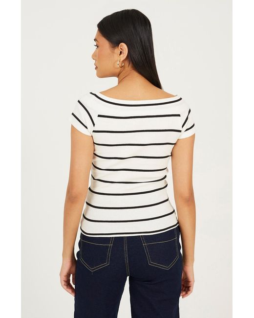 Brave Soul White Striped Scoop Neck Short Sleeve Top