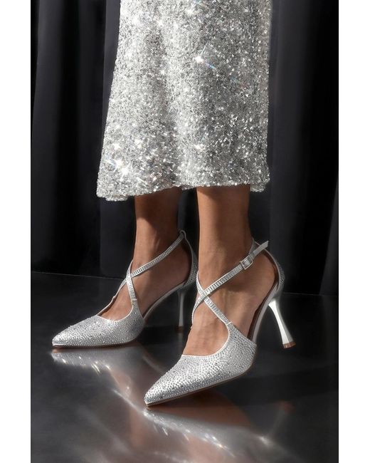 Where's That From Black Wheres 'Channing' Embellished Cross Strap Heels