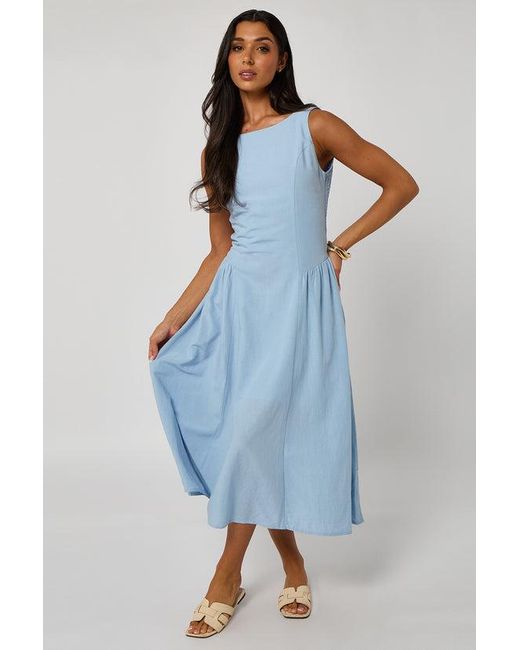 Urban Bliss Blue Linen-Look Sleeveless Smock Dress