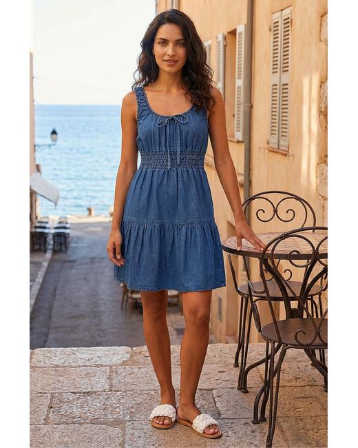 D.u.s.k Blue Tie Front Tiered Dress