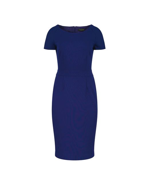 Conquista Blue Fitted Electric Cap Sleeve Dress Punto
