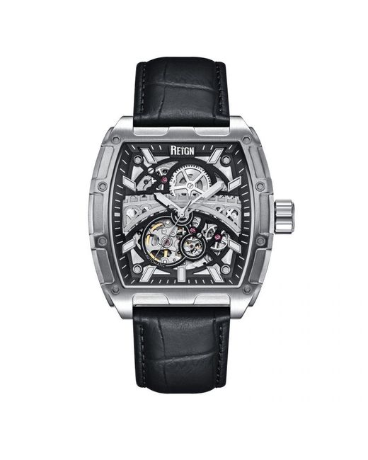 Reign Multicolor Olympia Automatic Semi-Skeleton Leather-Band Watch for men