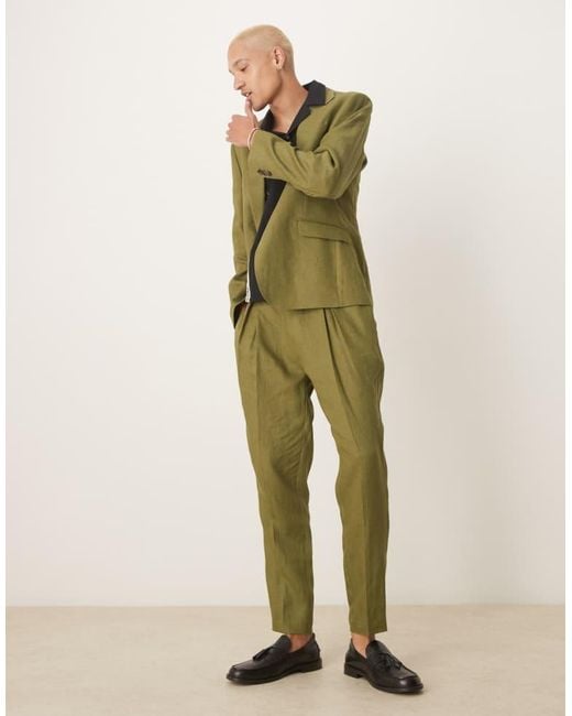ASOS Green Premium 100% Linen Slim Suit Jacket for men