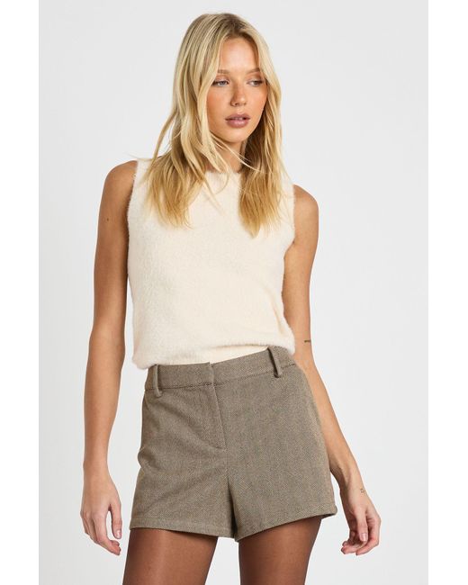 Boohoo Brown Herringbone Mini Short