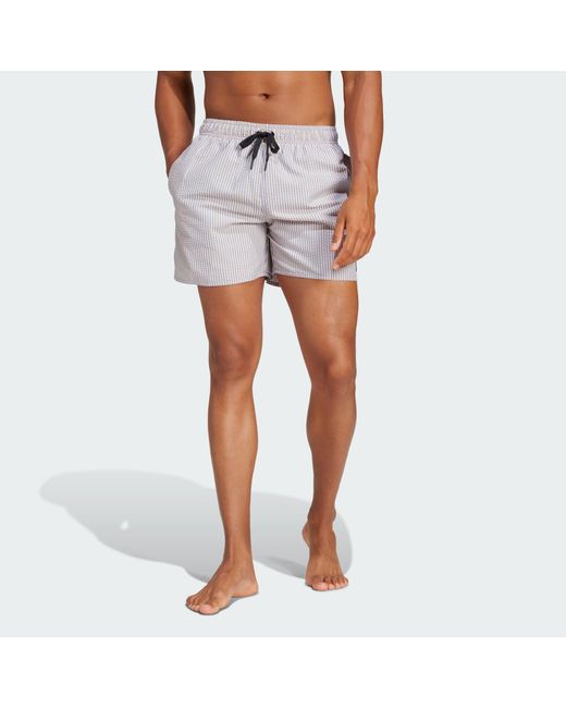 Adidas Blue Stripey Classics Swim Shorts Short Length for men