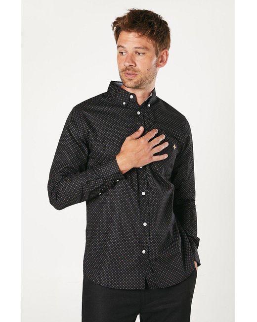 MAINE Black Geo Sphere Print Long Sleeve Shirt for men