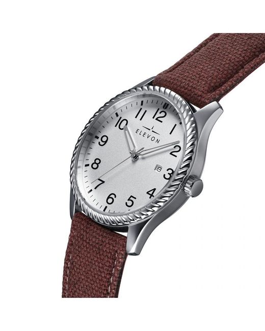 Elevon Watches Gray Crosswind Canvas-Overlaid Leather-Band Watch W/ Date for men