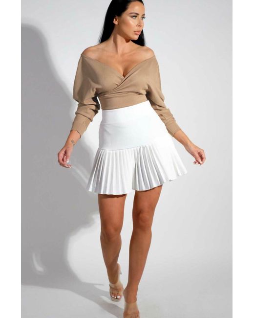 Femme Luxe White Ribbed Off The Shoulder Crop Top