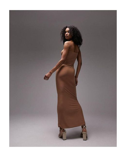 TOPSHOP Brown Shaping Super Soft Bandeau Fitted Maxi Dress