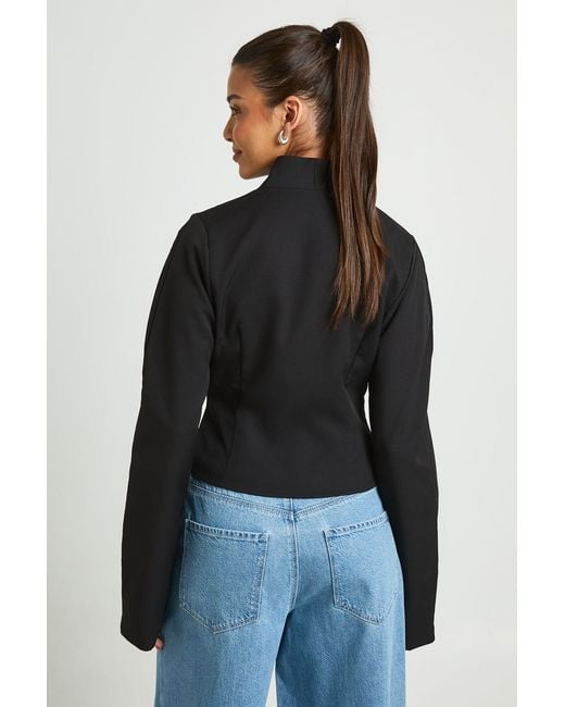Boohoo Black Concealed Fastening Barrel Sleeve Blazer