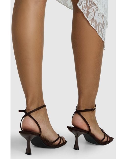 Boohoo Brown Wide Fit Faux Suede Knot Detail T Bar Strappy Heels