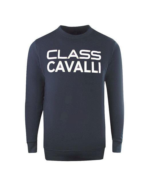 Roberto Cavalli Blue Large Bold Logo Design Sweatshirt Cotton for men