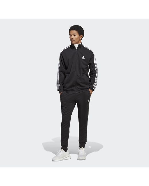 Adidas Black Basic 3-Stripes French Terry Track Suit for men