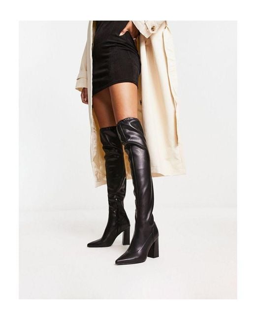 Glamorous White Second Skin Block Heeled Over The Knee High Boots
