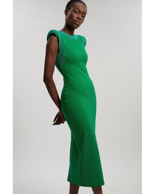 Karen Millen Green Studded Ponte Jersey Midi Dress