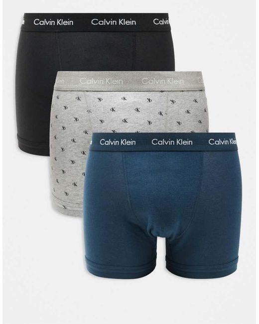 Calvin Klein Blue Cotton Stretch 3 Pack Trunk for men