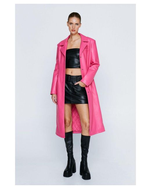 Nasty Gal Pink Premium Faux Leather Longline Coat