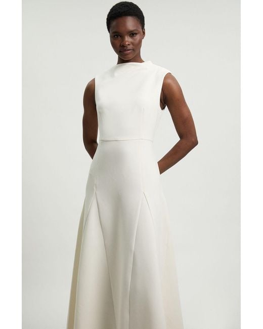 Karen Millen Natural Compact Stretch Tailored Colour Block Full Skirted Midi Dress