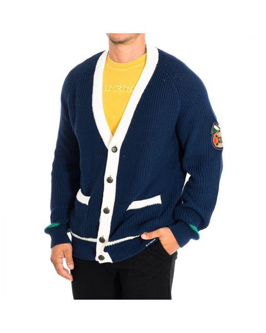 La Martina Blue Long Sleeve Knitted Sweater Tms300-Xc040 for men