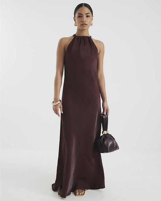 River Island Multicolor Maxi Dress Petite Satin Halter Neck