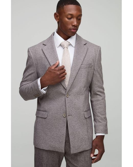 BoohooMAN Gray Straight Fit Herringbone Suit Jacket for men