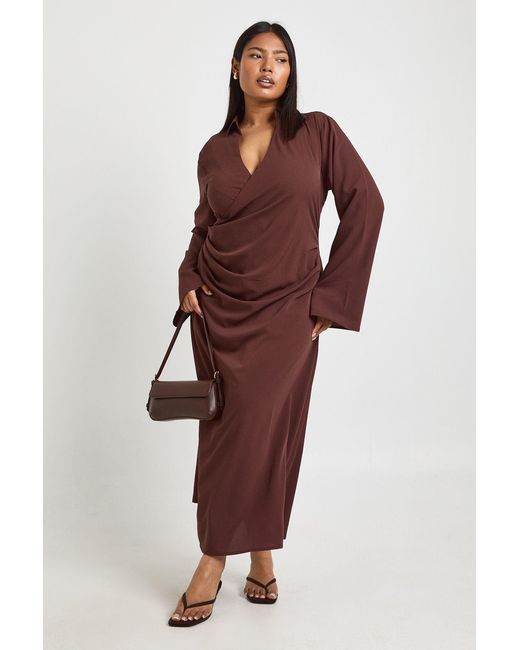 Boohoo Red Plus Woven Wrap Drape Detail Midaxi Dress
