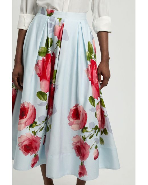 Karen Millen White Viscose Linen Floral Print Woven Prom Skirt