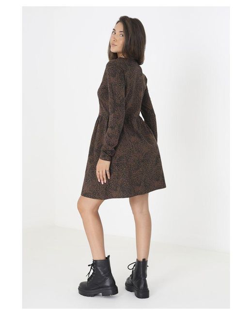 Brave Soul Brown Cotton 'Sandie' Animal Print Long Sleeve Mini Smock Dress