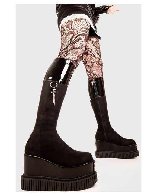 Lamoda White Chunky Knee High Boots Devious Round Toe Platform Heel With Zipper