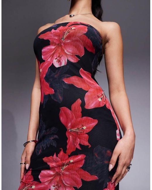 Princess Polly Red Mesh Bandeau Maxi Dress