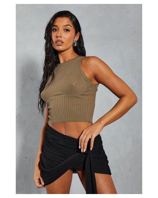 MissPap Gray Knitted Ribbed Body Sculpting Top
